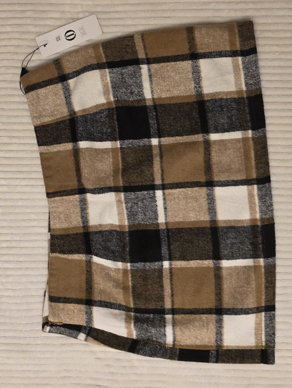 & Other Stories Tan, Black and White Plaid Mini Skirt